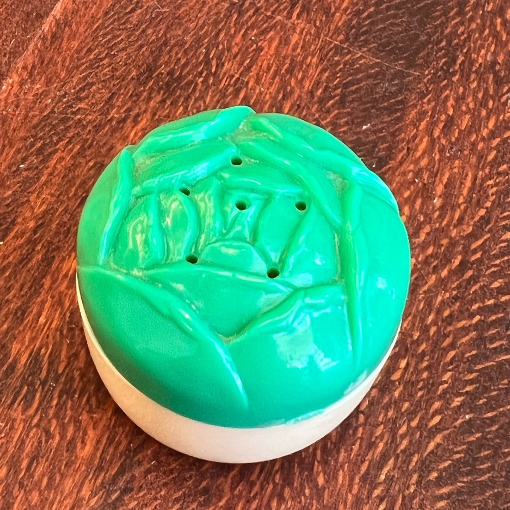 Vintage Green Floral Celluloid Tiny Salt Shaker